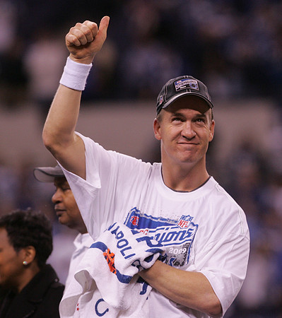 Indianapolis Colts quarterback Peyton Manning at the end of the AFC Championship game.  Indianapolis, Indiana