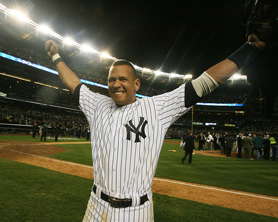 Alex Rodriguez celebrates his first World Series Championship.  Bronx, NY
